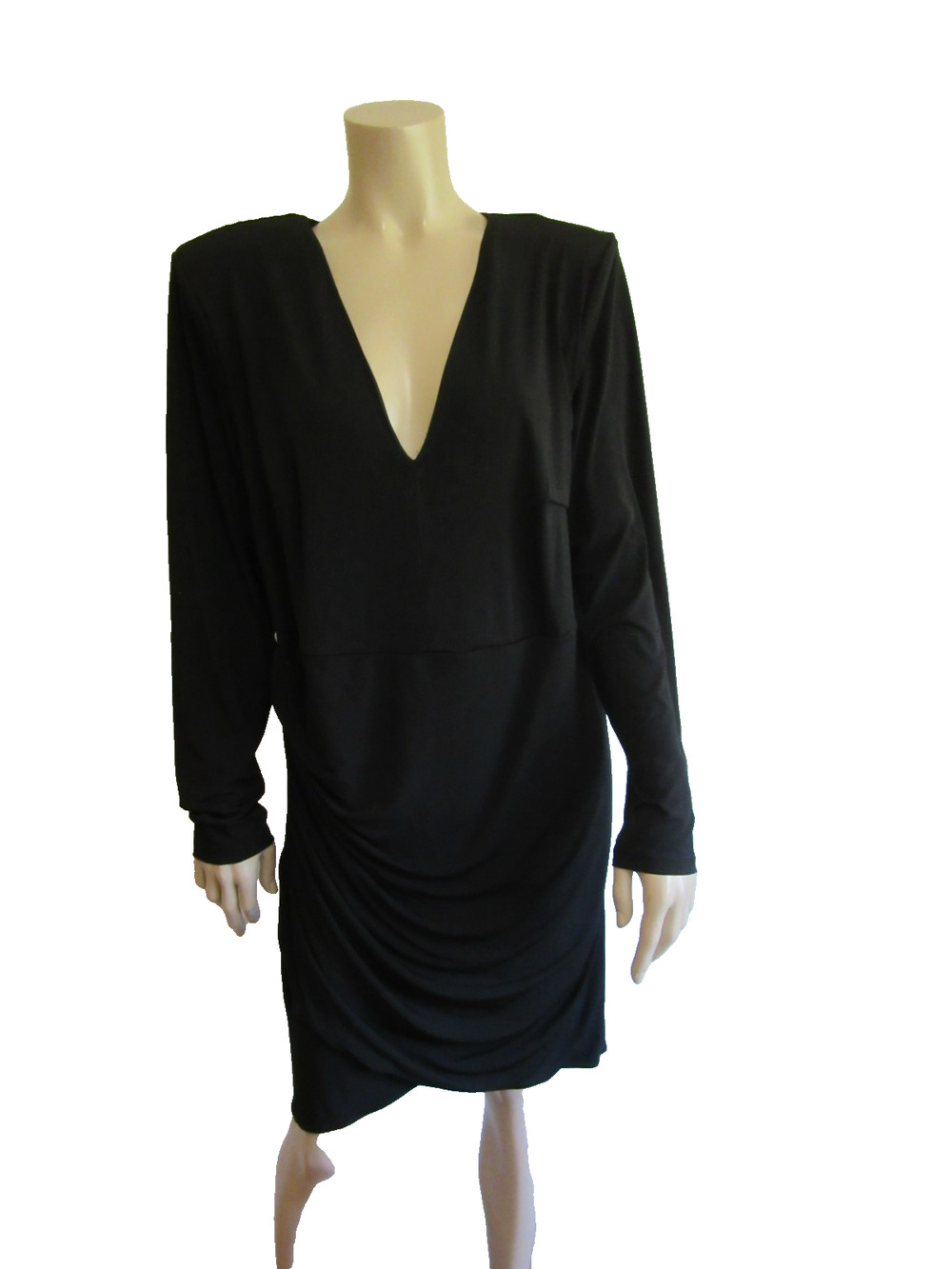 ELOQUII Black V-Neck Ruched 18 Sexy Long Sleeve Evening Dinner Dress